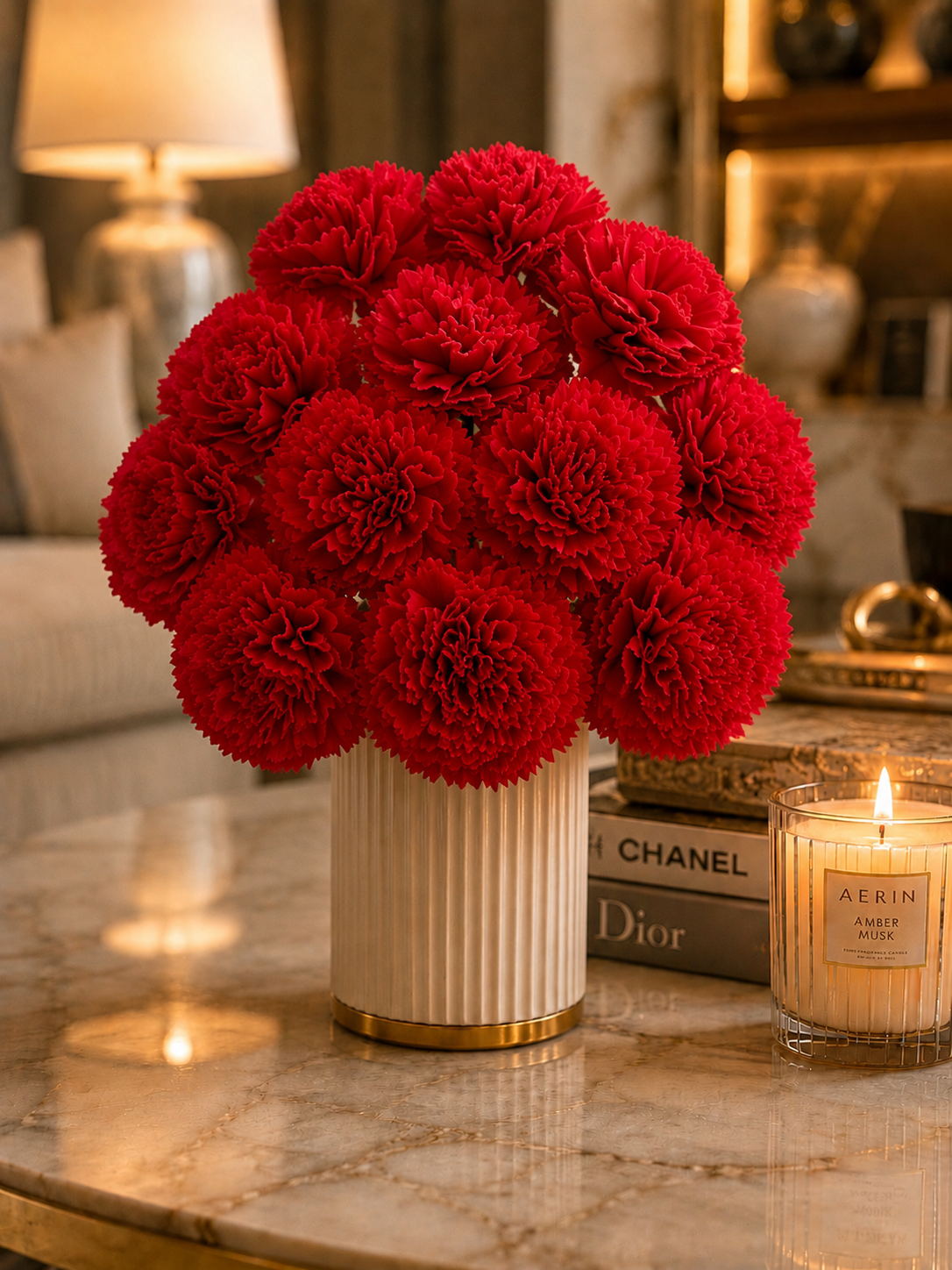 Crimson Carnations Wood Flowers