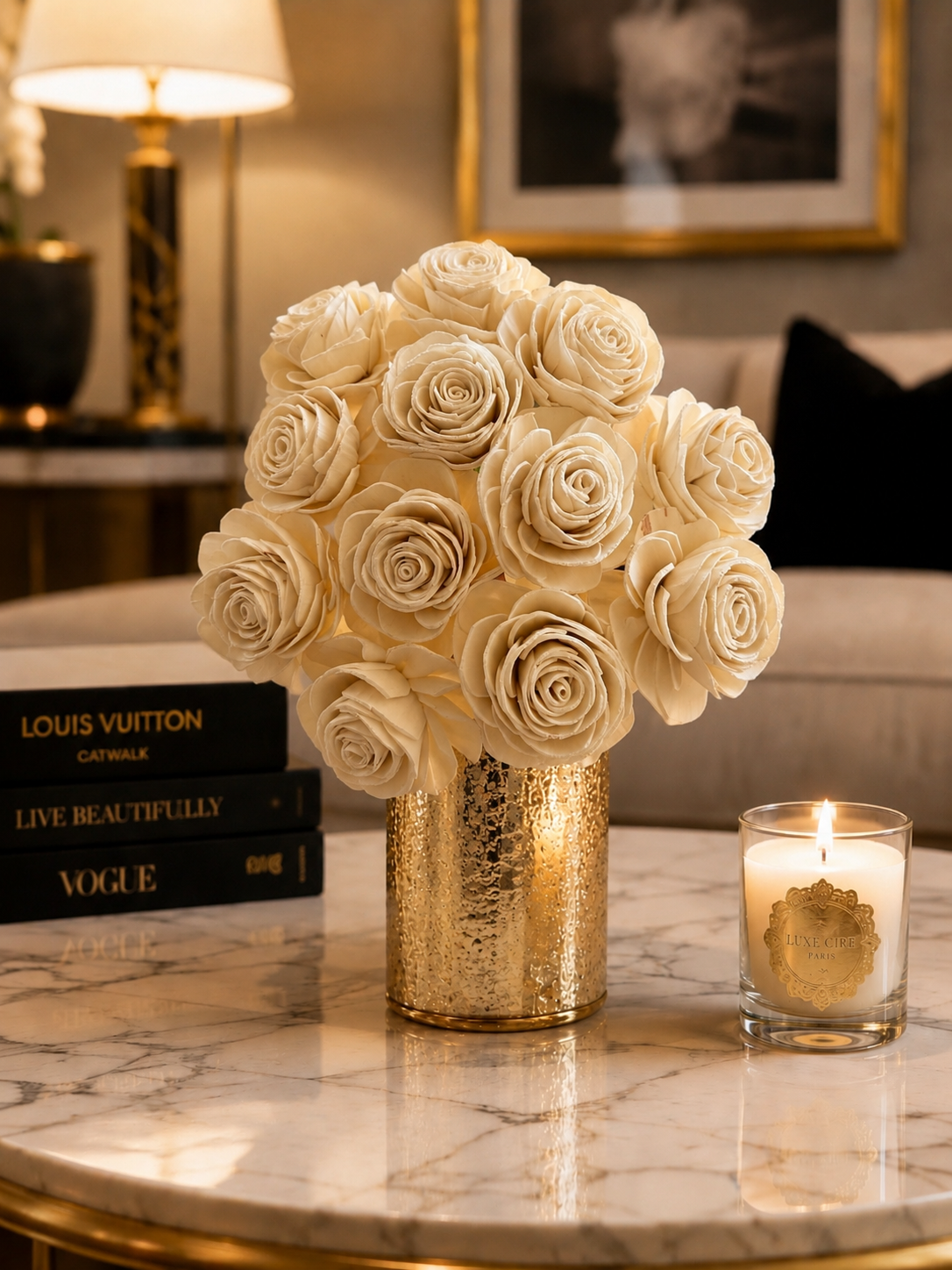 American Beauty White Roses Wood Flowers